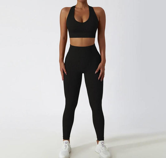 2 Piece Women's Seamless Ribbed Workout Set With Leggings
